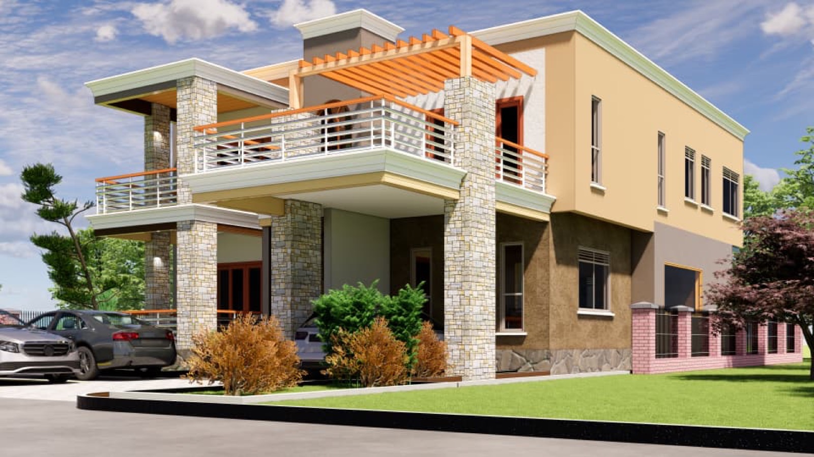 Two-Storey Stone-Column Residence
